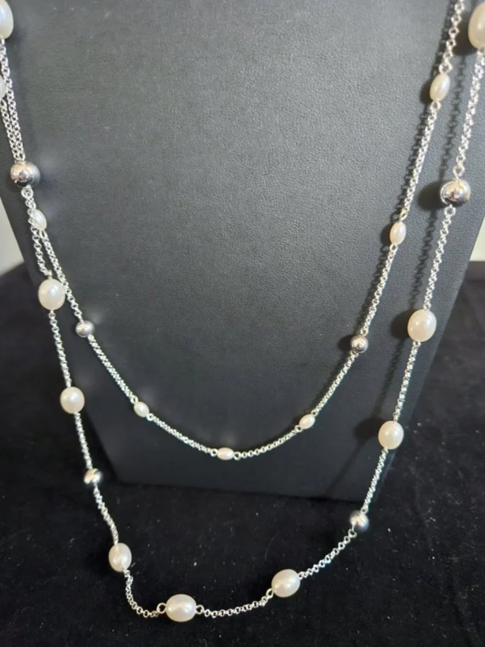 Vintage AVON Faux Pearl and Silvertone Beads Layered Necklace
